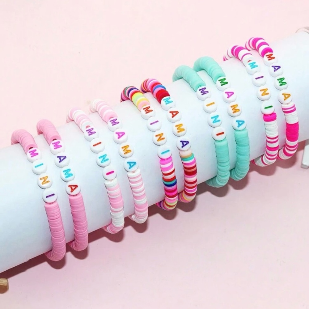 2pcs Clay Beads 'MAMA' & 'MINI' Printed Mother & Daughter Bracelet Set- various